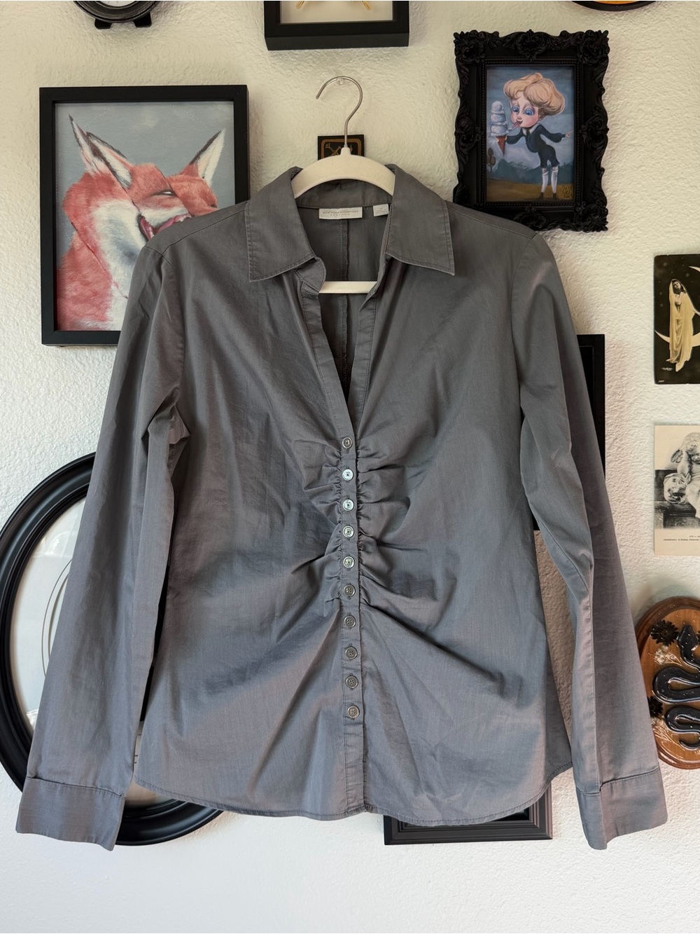 y2k ruched button up blouse